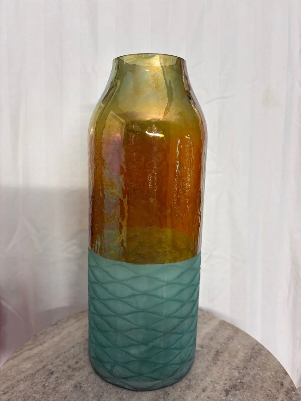 Two-Tone Glass Vase in Amber and Teal